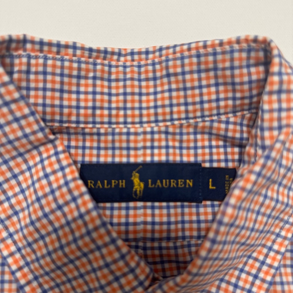 Ralph Lauren Button Down Shirt Mens L Orange Blue Gingham Check Excellent Pony - Picture 4 of 7